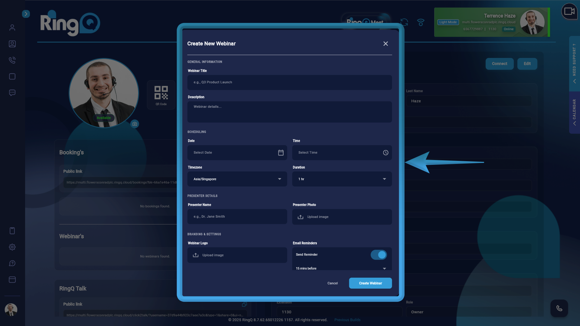 Fill in the webinar forl to create your webinar